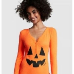 PINK Victoria Secret Thermal Sleep One Piece SIZE M Halloween Pumpkin Pajama